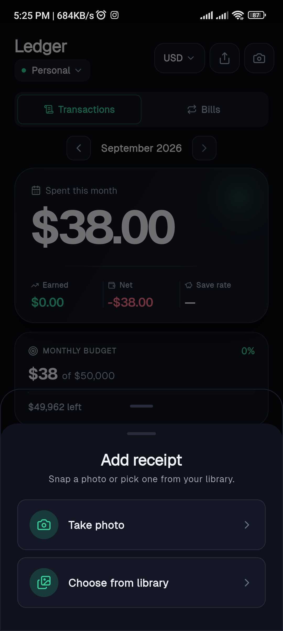Scanning a receipt with Tapsayve mobile, the photo captured for the AI to read.