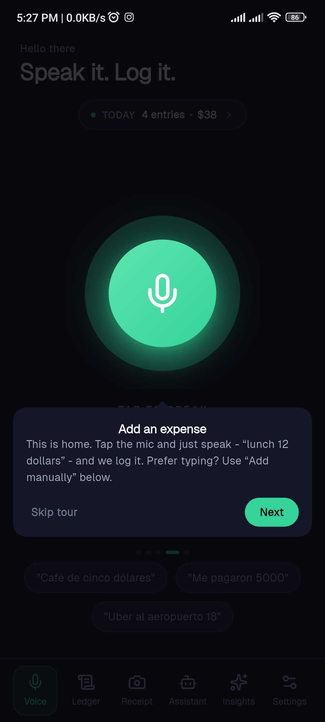 The Tapsayve in-app onboarding tour highlighting a feature with a tooltip.